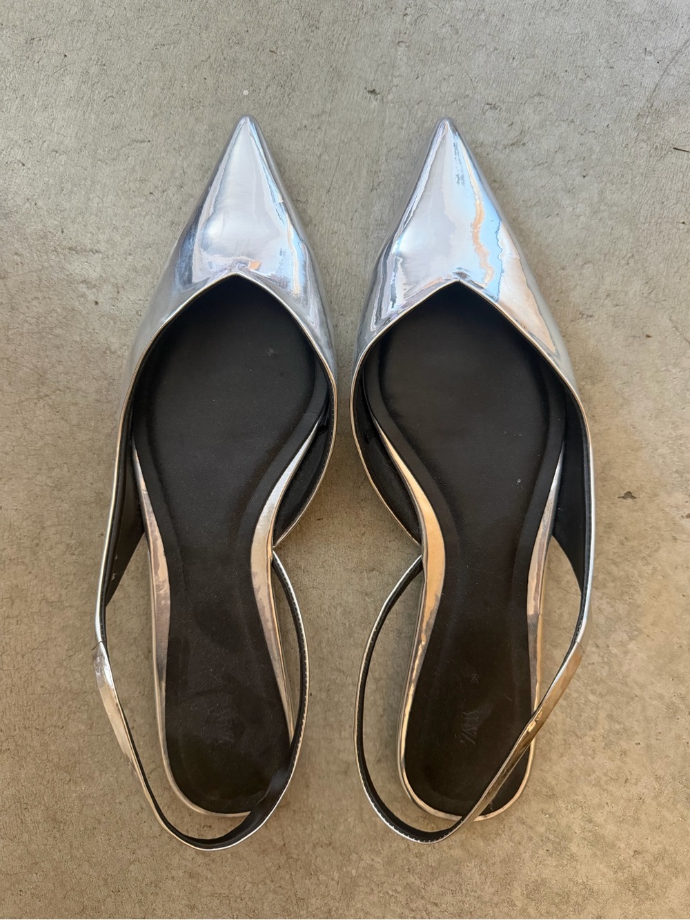 Zara Metallic Silver Pointed Slingback Flats